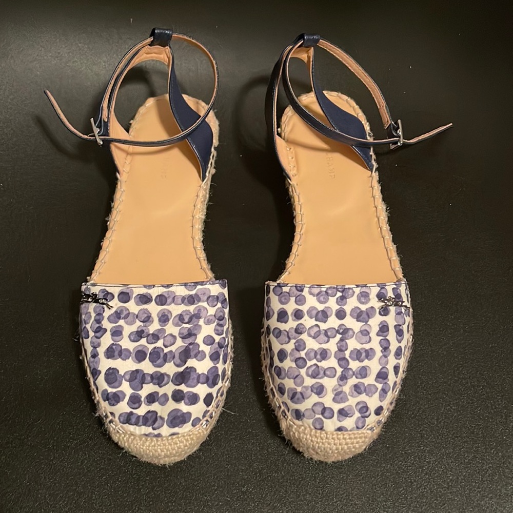 Longchamp Blue and White Espadrille Sandals